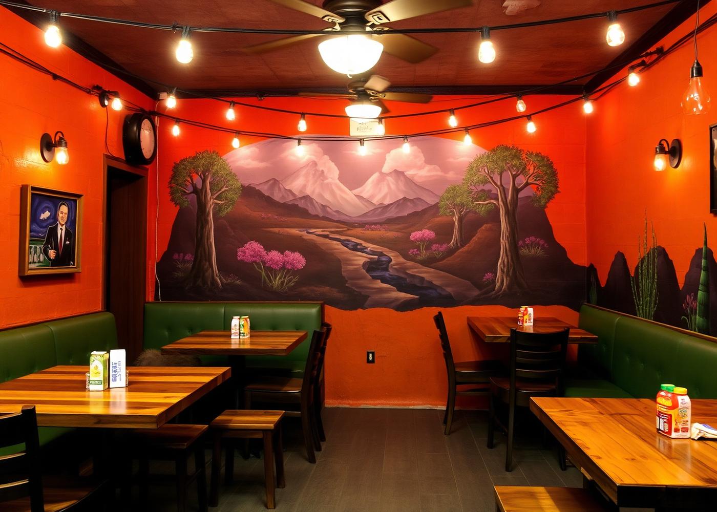 Cantina interior with mural